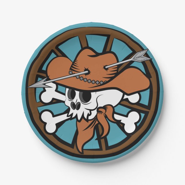 Cute Cowboy Skull and Crossbones Paper Plates (Front)
