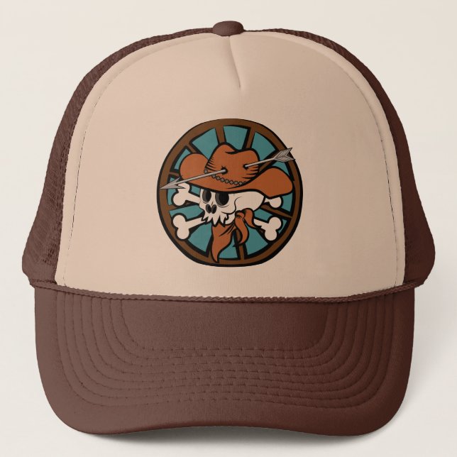 Cute Cowboy Skull and Crossbones Trucker Hat (Front)