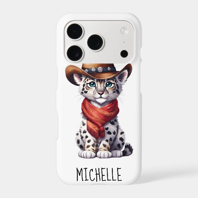 Cute Cowboy Snow Leopard Name Iphone Case (Back)