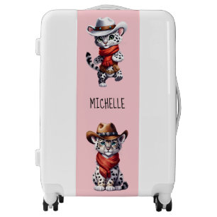 Cute Cowboy Snow Leopard Name Pink Luggage