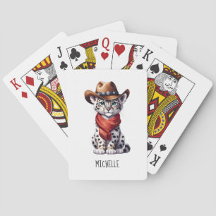 Cute Cowboy Snow Leopard Name Poker Cards