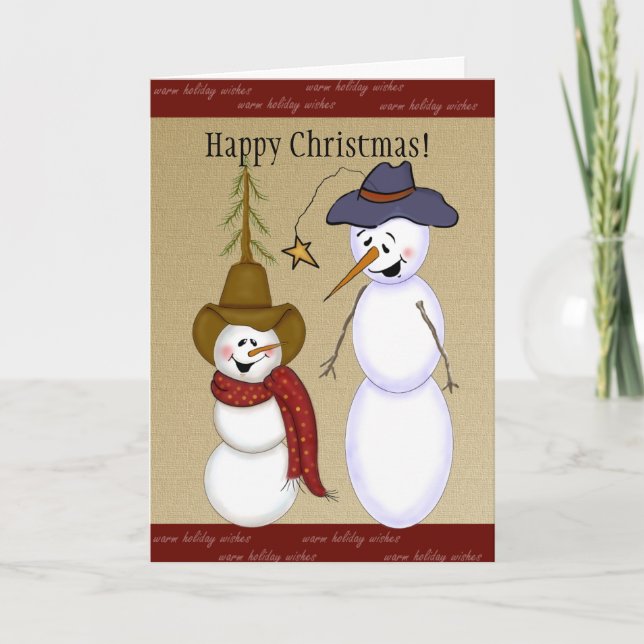 Cute Cowboy Snowman Christmas Holiday Card (Front)
