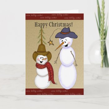 Cute Cowboy Snowman Christmas Holiday Card by Visages at Zazzle