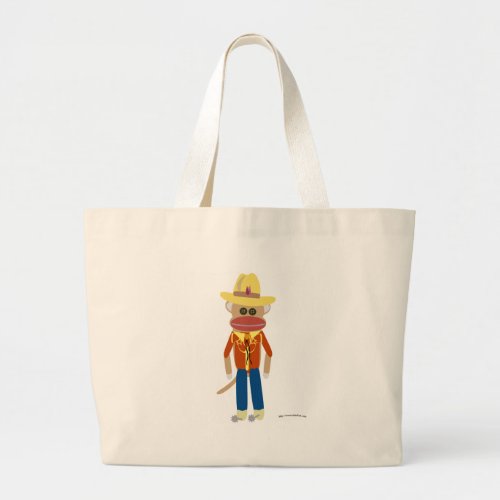 Cute Cowboy Sockmonkey Cartoon Character Large Tote Bag
