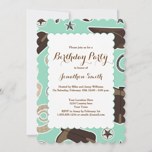 Cute Cowboy Theme Birthday Party Invitation