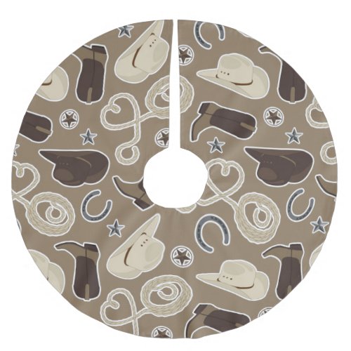 Cute Cowboy Theme Pattern Brown Brushed Polyester Tree Skirt