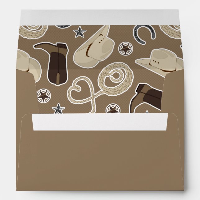 Cute Cowboy Theme Pattern Brown Envelope (Back (Bottom))