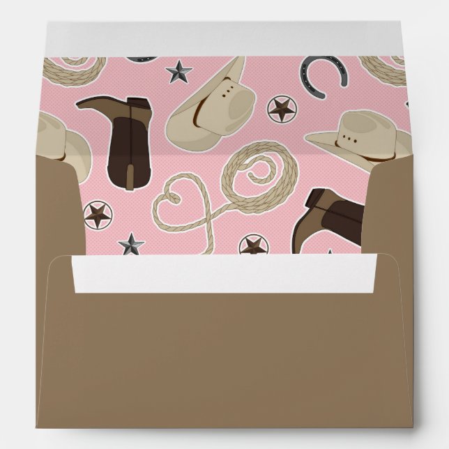 Cute Cowboy Theme Pattern Pink and Brown Envelope (Back (Bottom))