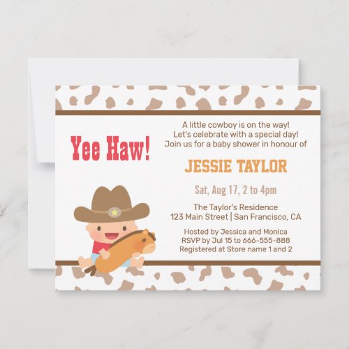 Cute Cowboy Western Theme Baby Shower Invitations