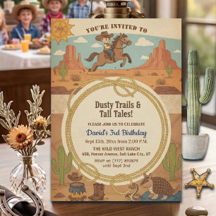 Cute Cowboy with Horse 3rd Birthday Party Invitation