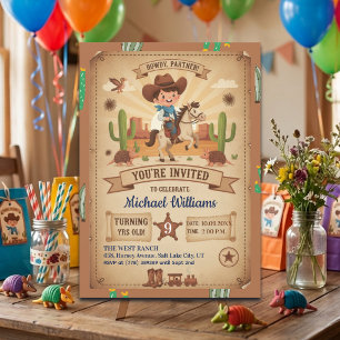 Cute Cowboy with Horse 9th Birthday Party Invitation