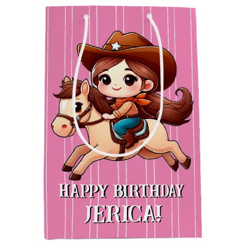 Cute Cowgirl and Horse Western Birthday  Medium Gift Bag