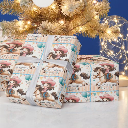 Cute Cowgirl and Horse Western Birthday  Wrapping Paper