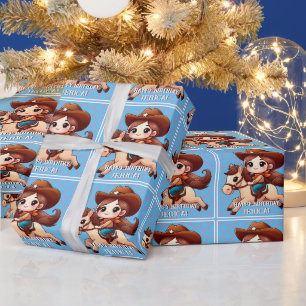 Cute Cowgirl and Horse Western Birthday Wrapping Paper