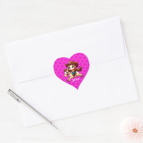Cute Cowgirl and Horse Western Pink Heart Sticker