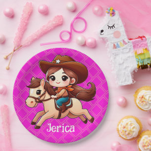 Cute Cowgirl and Horse Western Pink Paper Plates