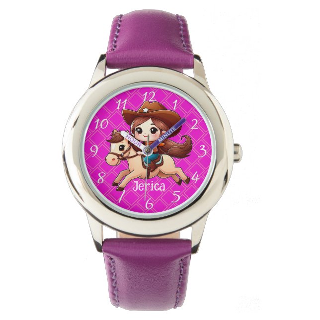 Cute Cowgirl and Horse Western Pink Watch (Front)
