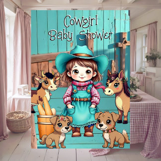 Cute Cowgirl Baby Shower Teal Pink Pets Invitation