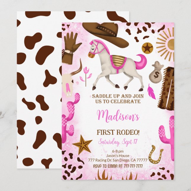 Cute Cowgirl Birthday Invitation (Front/Back)