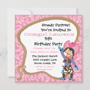 Cute cowgirl birthday party lasso Invitation Card