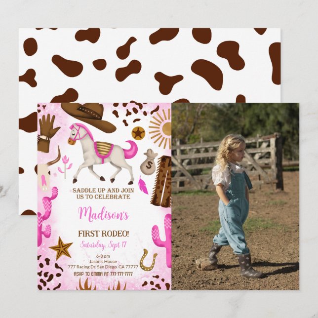 Cute Cowgirl Birthday Photo Invitation (Front/Back)