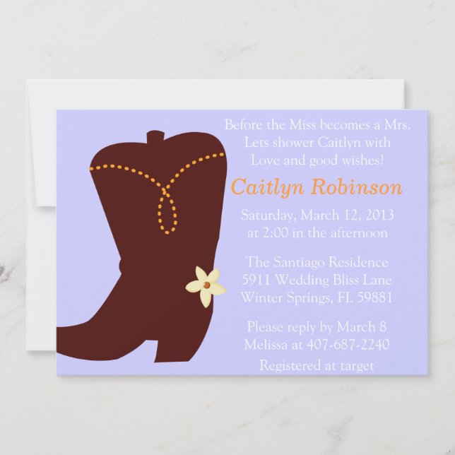 Cute Cowgirl Boot Bridal Shower Invitation (Front)