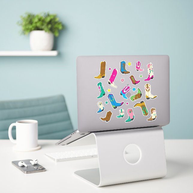 Cute Cowgirl Boots Stickers (Laptop On Desk)