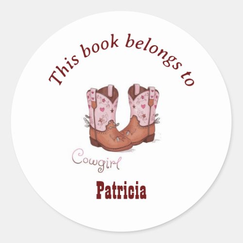 Cute CowGirl Boots This Book Belongs To  Classic Round Sticker