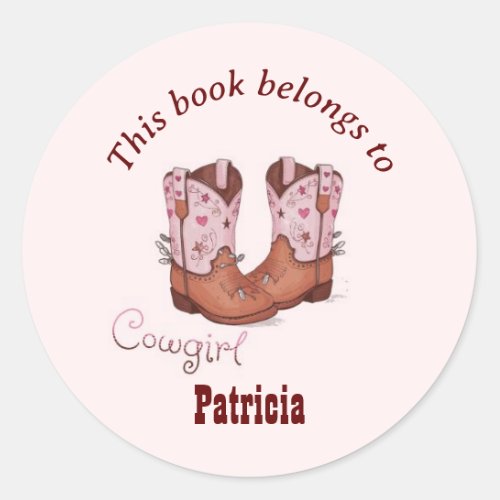  Cute CowGirl Boots This Book Belongs To Pink Classic Round Sticker