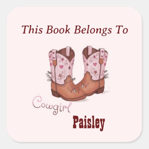 Cute CowGirl Boots This Book Belongs To Square Sticker