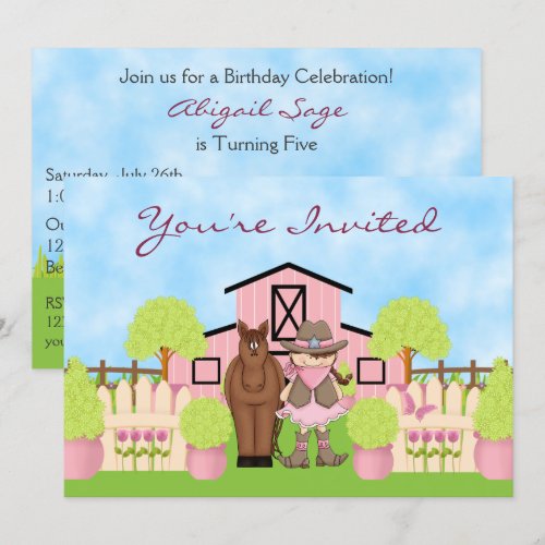 Cute Cowgirl Horse and Barn Birthday Invitation