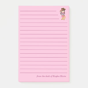 Cute Cowgirl Custom Lined Kids Pink Post-it Notes