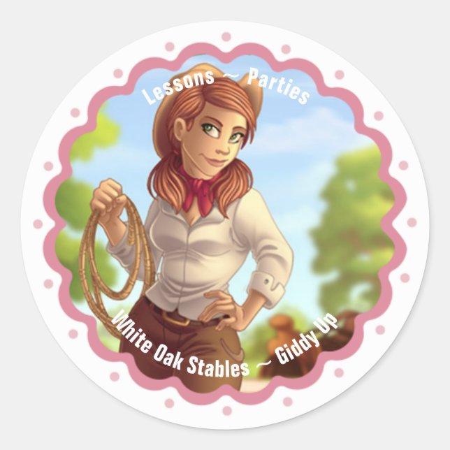 Cute Cowgirl Customizable Classic Round Sticker (Front)