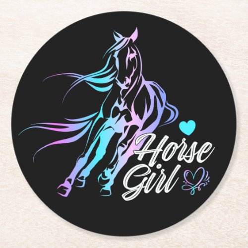 Cute Cowgirl  Equestrian Black Western Party Horse Round Paper Coaster