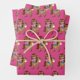Cute Cowgirl Face Photo Custom Kids Birthday Wrapping Paper Sheets