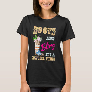 Cute Cowgirl Girls Usa Flag Boots Bling Its A Cowg T-Shirt