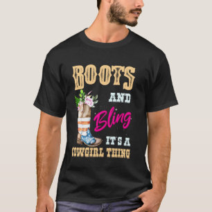 Cute Cowgirl Girls Usa Flag Boots Bling Its A Cowg T-Shirt