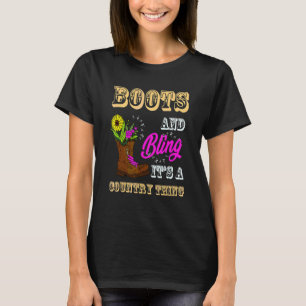 Cute Cowgirl Girls Usa Flag Boots Bling Its A Cowg T-Shirt