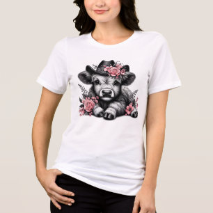 Cute Cowgirl Highland Cow Tri-Blend Shirt