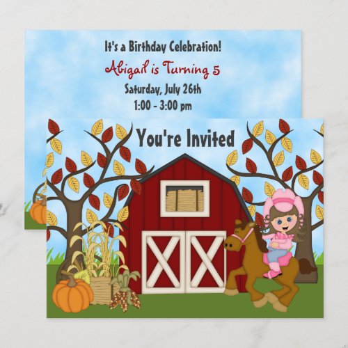 Cowgirl and Horse Autumn Horse Birthday Invite