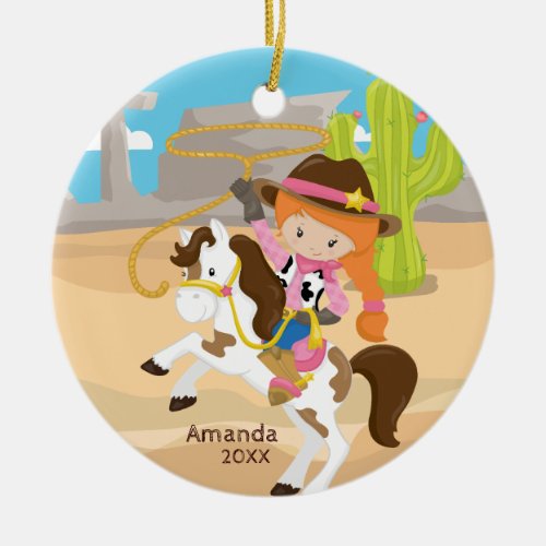 Cute Cowgirl Horseback Girl Christmas Ornament