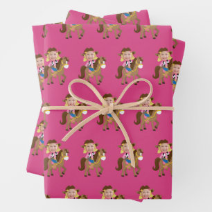 Cute Cowgirl Kids Birthday Custom Girls Photo Wrapping Paper Sheets