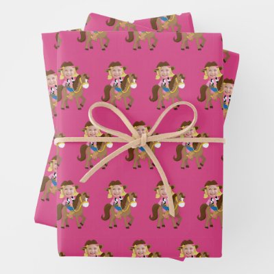 Cute Cowgirl Kids Birthday Custom Girls Photo Wrapping Paper Sheets