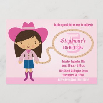 Cute Cowgirl Lasso Girl's Birthday Party Invite by Jamene at Zazzle