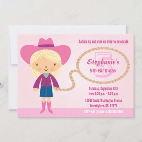 Cute cowgirl lasso girls birthday party invite