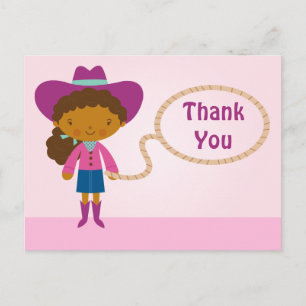 Cute cowgirl lasso girl's thank you postcard