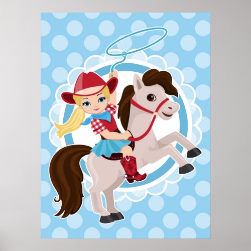 Cute Cowgirl on Horse _ Rodeo Blonde Poster