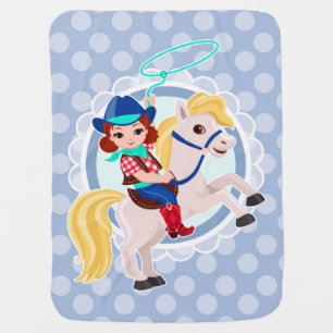 Cute Cowgirl on Horse - Rodeo Brunette Baby Blanket