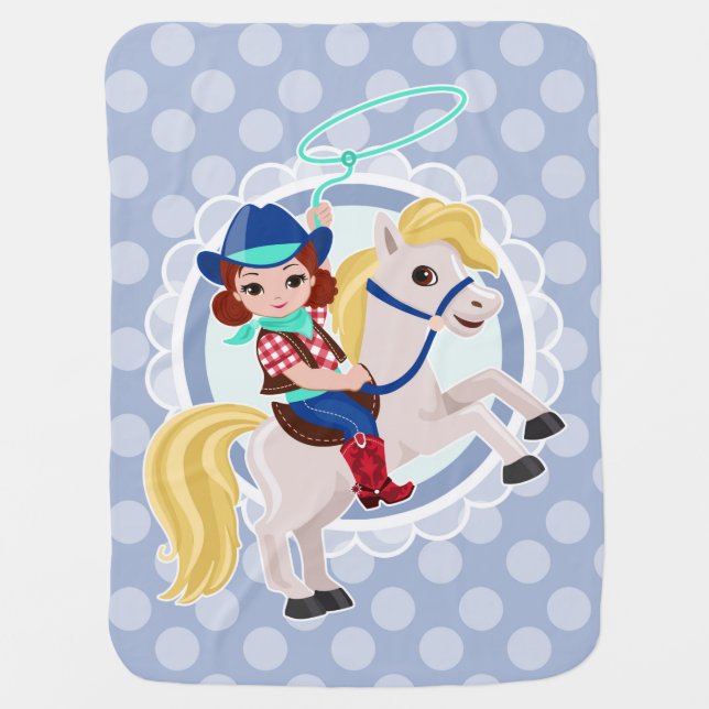 Cute Cowgirl on Horse - Rodeo Brunette Baby Blanket (Front)