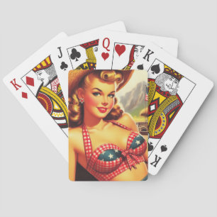 Cute Cowgirl Pin-Up Painting Poker Cards